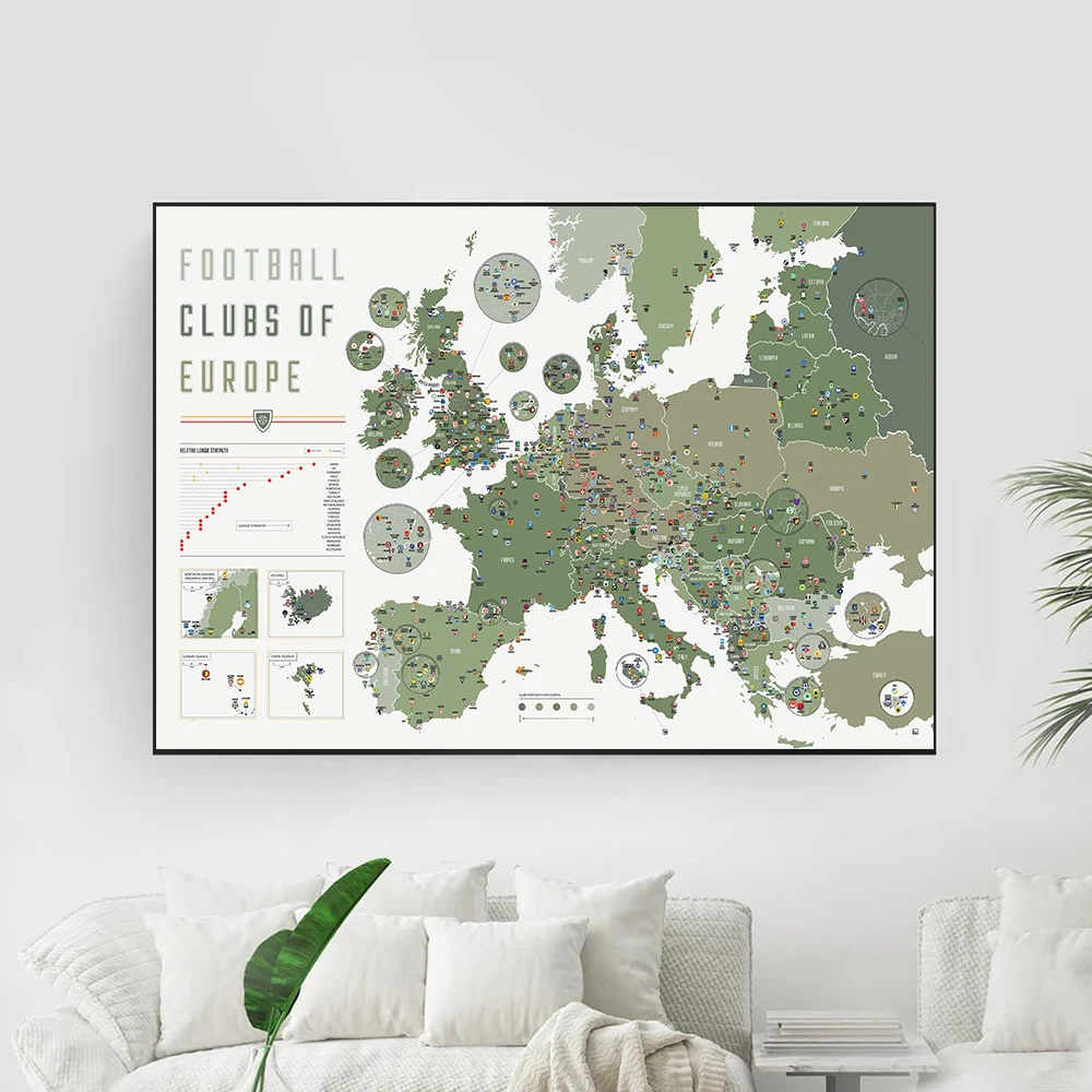 Ball Lovers Canvas Painting Football Clubs Of Europe Poster Map Gift Art Print Modern Wall Picture Boys Living Room Home Decor