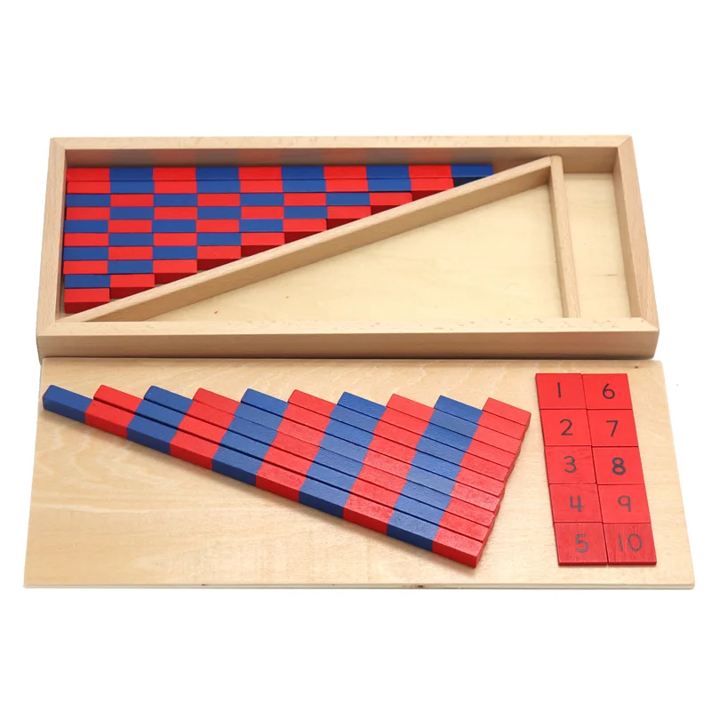 Treeyear Small Numerical Rods with Number Tiles Blue Red Color Wooden Box for Preschool Kids  Montessori Mathematics Material