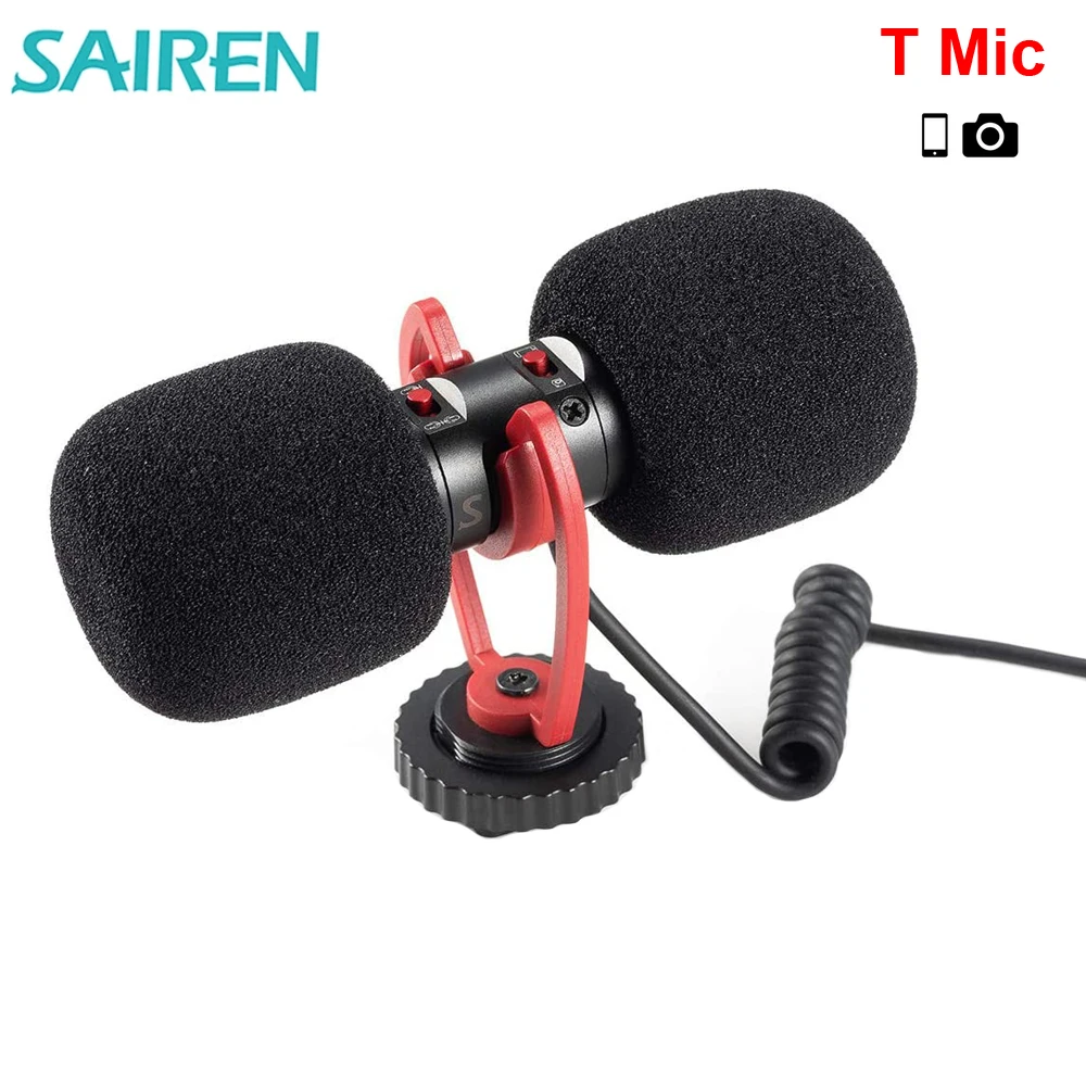 

Sairen T Mic Dual-Head Super Cardioid Stereo Record Vlog Microphone for Smartphone Sony Canon DSLR On Camera Shutgun Microphone