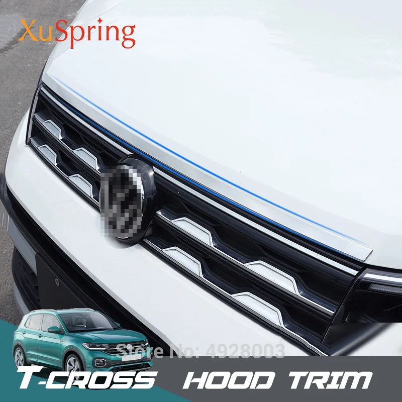 

Car Hood Bonner Cover Trim Strips Sticker Garnish Chrome Styling for Volkswagen VW T-Cross Tcross 2019 2020 2021