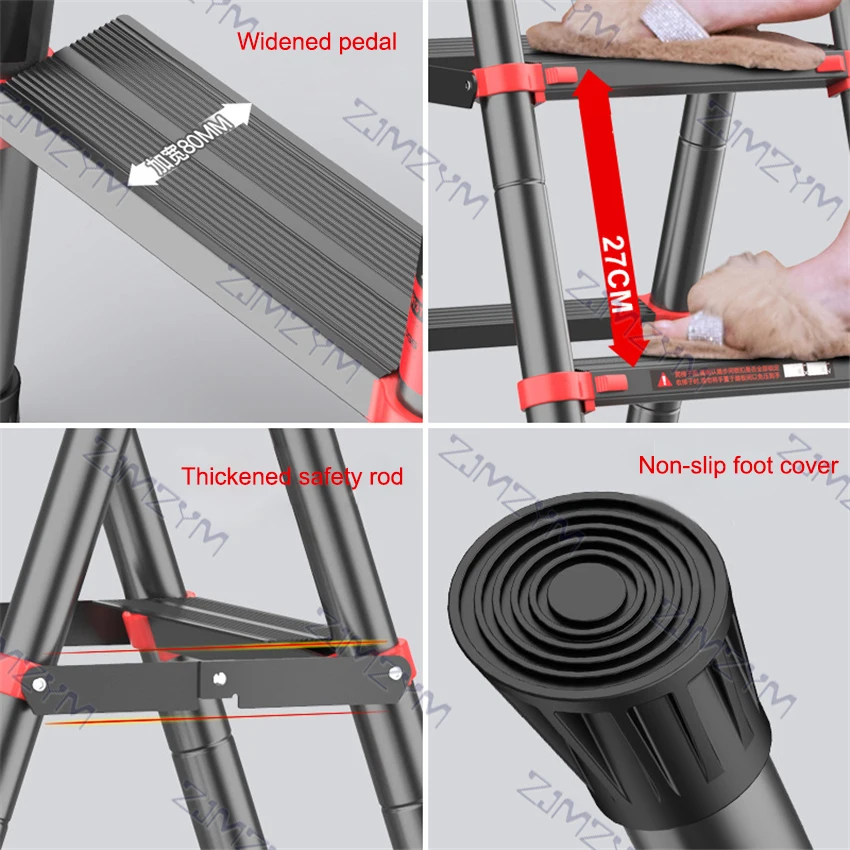 E002 escalera telescópica plegable para el hogar, escalera de espiga de aluminio portátil con pasamanos
