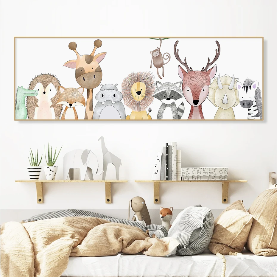 

Cartoons Animals Lion Deer Hippo Zebra Canvas Painting Nursery Wall Art Pictures Posters Prints Kids Baby Bedroom Home Decor