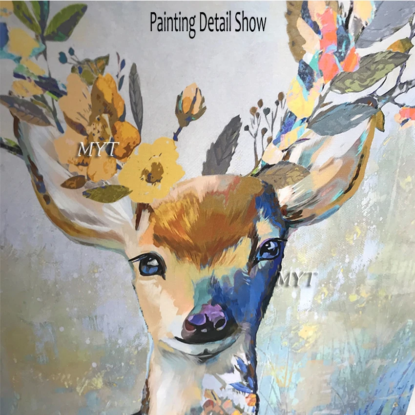 Children Room Wall Decor Abstract Deer Head Oil Painting Wall Art Picture Unframed Hot Selling Animal Wall Canvas Artwork