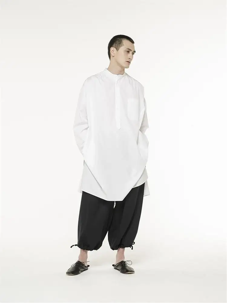 Men's New Short Front And Long Round Back Middle Length Men's Shirt Trend Casual Large Size White Shirt