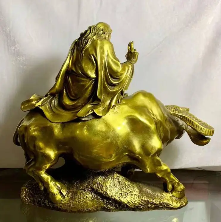 Pure copper Taishang Laojun riding a bull statue Moral Tianzun Home Furnishing Worship Study Handicraft Decoration