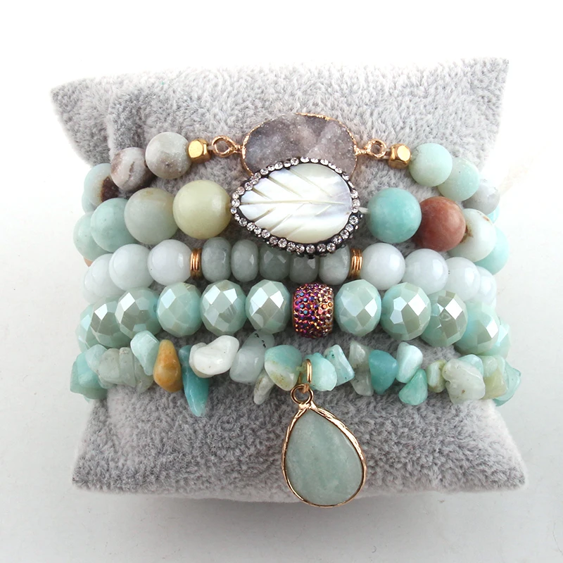 Fashion Jewelry Beautiful Blue Bracelet Set Natural Stone Crystal 5pc Bracelets Sets For Women Jewelry
