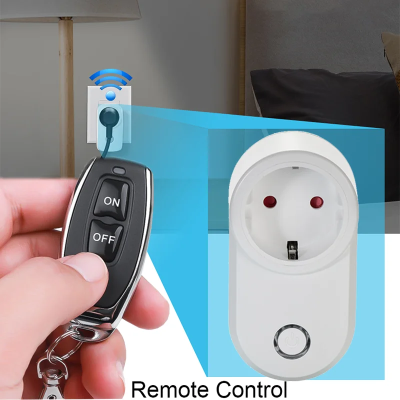 433MHz RF Universal Remote Electric Socket with Remote Control 220V 15A EU Plug Control for Home Appliance/Lamp/Fan/Lighting