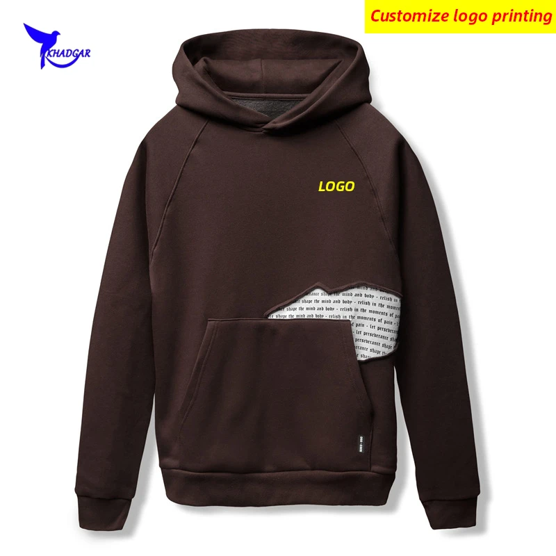 

Custom LOGO Hooded Running Sweatshirt Men 2020 Autumn Fake Hole Patchwork Sports Hoodies Quick Dry Gym Fitness Jogging Jackets