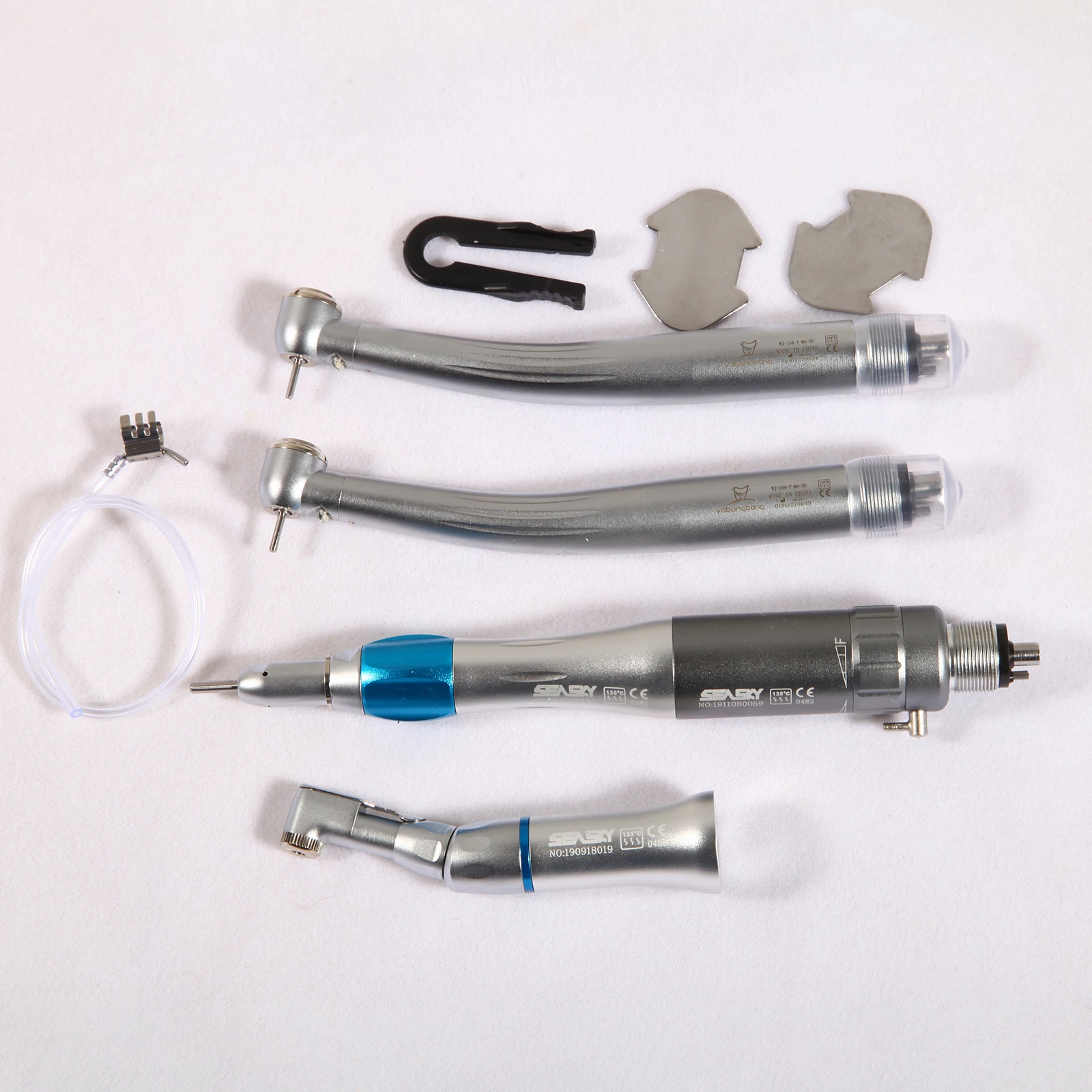 Dental Low Speed Handpiece 4-Hole Kit No Light + 2pcs 4-Hole High Speed Fiber Optic LED Turbine