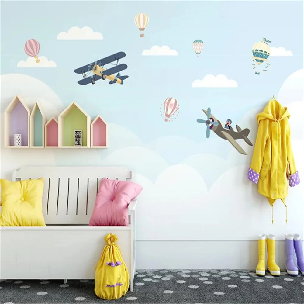 Mlofi custom 3D wallpaper wall cloth hand-painted cartoon aircraft children's room sofa TV background wall painting