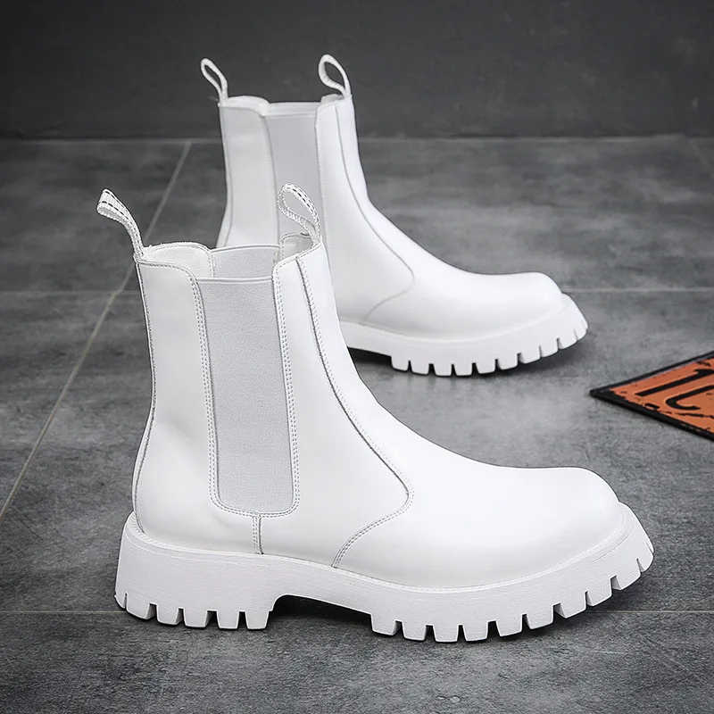 men\'s fashion stage punk dress chelsea boots warm cotton shoes cowboy platform winter boot genuine leather high top snow botas