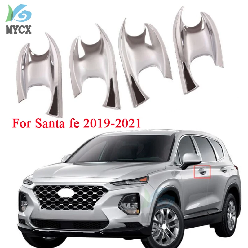 

4pcs Chrome Door Handle Cover Molding Trim Fit For Hyundai Santa Fe 2019 2020 2021