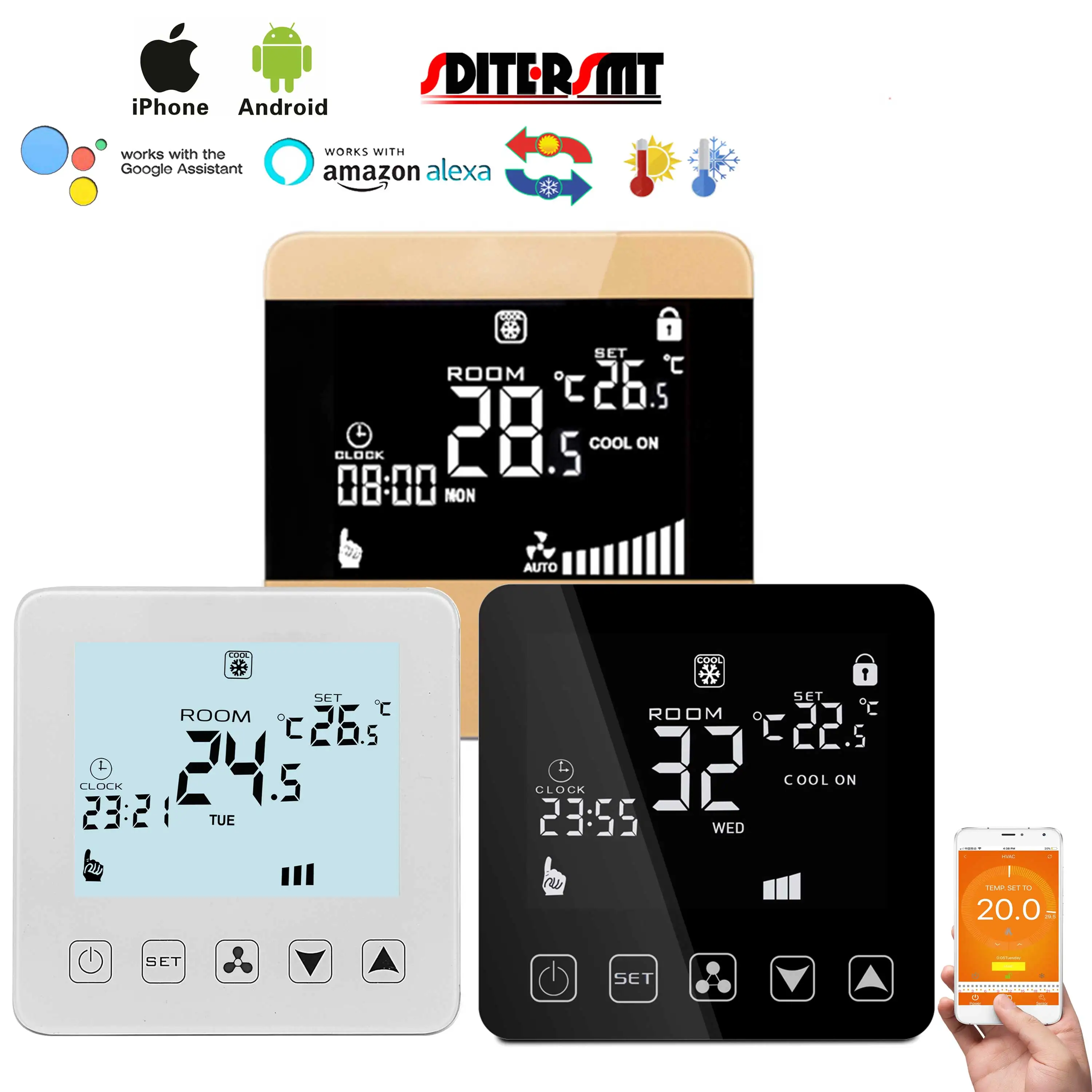 

Блок катушки вентилятора 2P/4P WIFI термостат для умного контроллера температуры Life Регулируемая дополнительная цветная панель