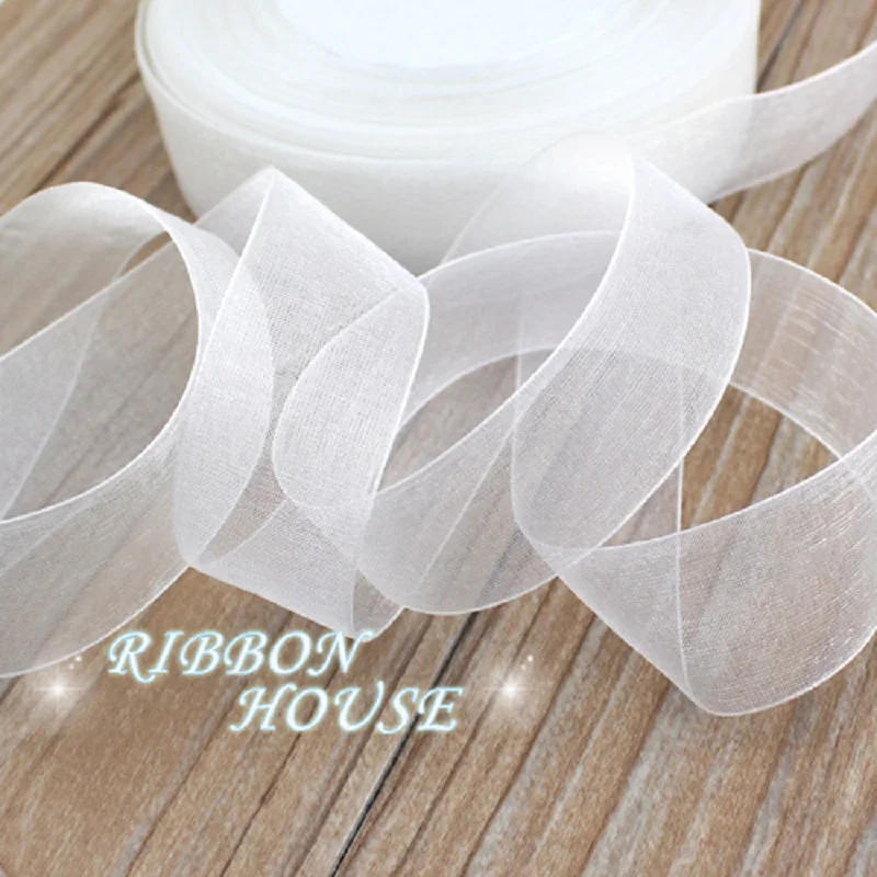 (50 yards/roll) 12/15/20/25/40/50mm Organza ribbons wholesale white gift wrapping decoration Christmas ribbons