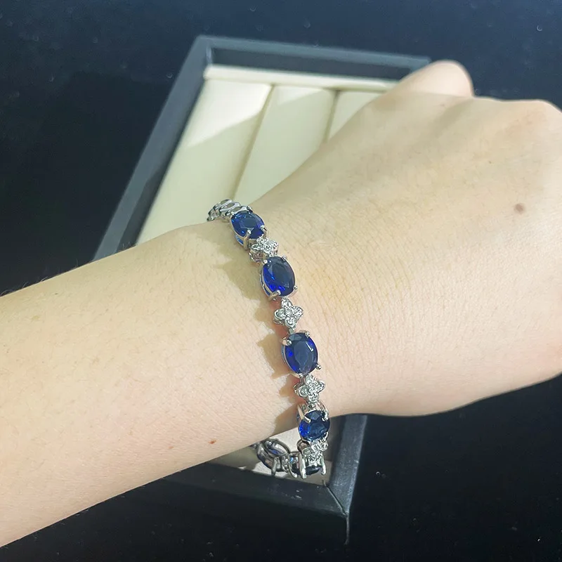 Cella City Luxury 100% 925 Sterling Silver Bracelets For Woman With Blue Sapphire Gemstone Lady Fine Jewelry Wholesale Gift