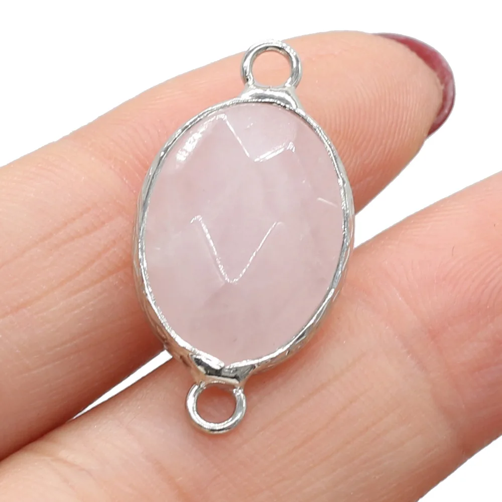 Natural Stone Pendant Links Oval Crystal Agates Turquoises Amethysts Stone Charm Connectors for Jewelry Making Necklace Earring