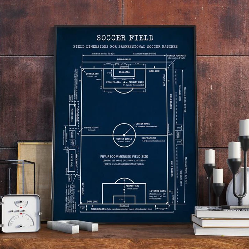 Soccer Field Blueprint Art Canvas Painting Soccer Patent Poster Soccer Coach Gift Boys Room Decor Sports Wall Art Prints Picture