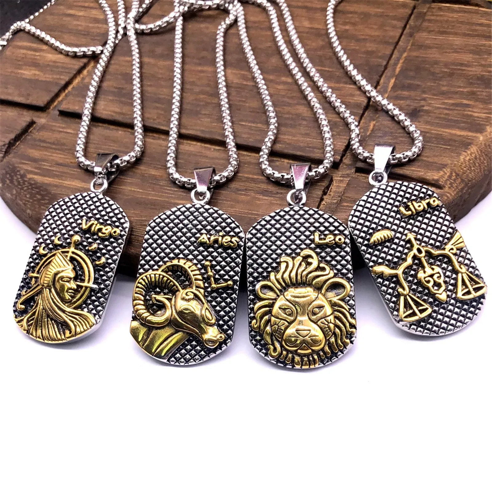 Zodiac Sign Pendant Twelve Constellations Stainless Steel Necklace for Men and Women Retro Vintage Punk Astrology Jewelry