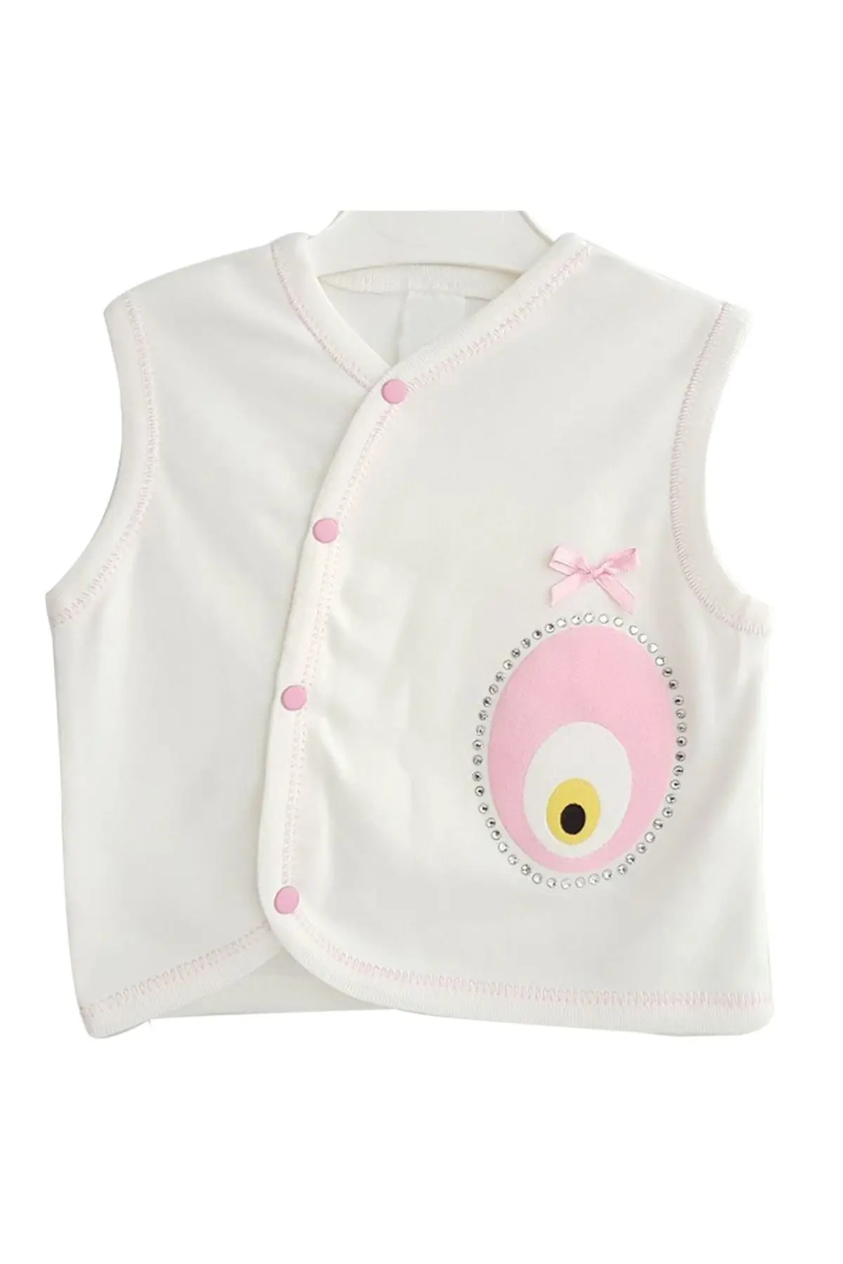 Pink Evil Eye Stone Embroidered Girl Baby Vest