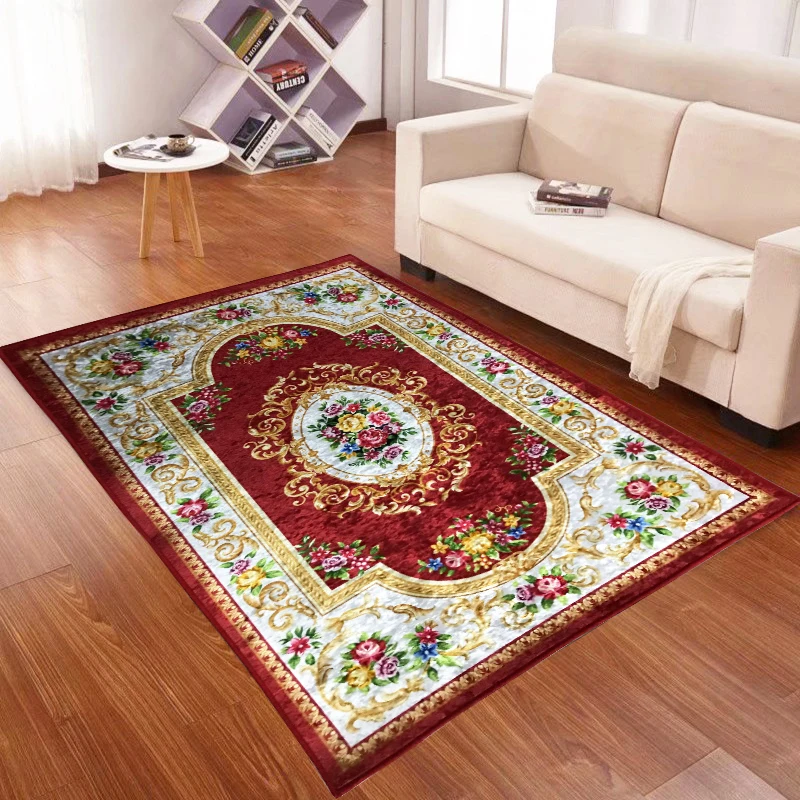 

European Style Red Carpet for Home Living Room Persian Bedroom Soft Rug Non-slip Bedside Blanket Household Rug Floor Mat Vintage