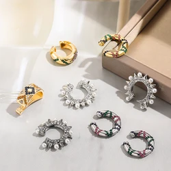 Punk Rock rivet Style Pearl Clip on earrings For Women Girls Stackable Cartilage Ear Clips Fake Piercing Vintage Ethnic Jewelry