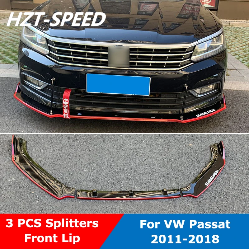 

3 PCS ABS Small Car Body Kit Front Bumper Lip Spoiler Diffuser Shovel Trim For VW Passat 2011-2018