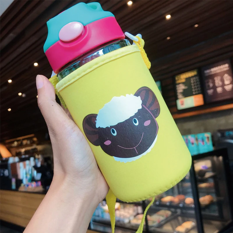 Kids Cute Cartoon Water Bottle Children\'s Straw Drinking Cup Baby Feeding Cups With Cup Cover Leakproof Kids Water Bottle