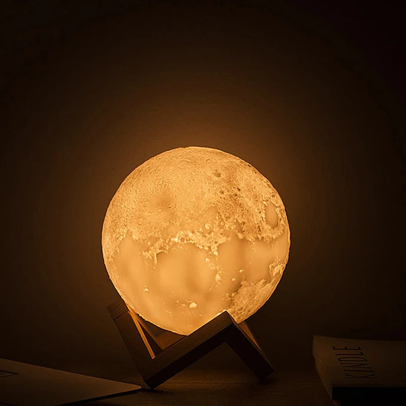 LED Night Light 3D Print Galaxy Moon Lamp 15cm Touch Rechargeable Color Change Tap Control Children\'s Lights for Bedroom Decor