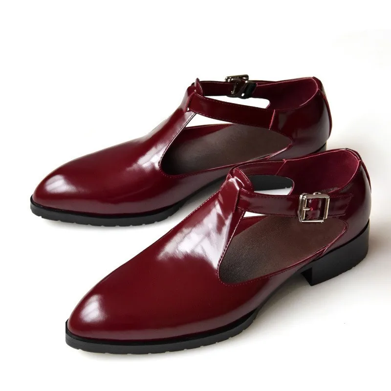 

Mens Luxury Genuine Leather Sandals Pointed Toe Black 2019 Summer Dress Shoes Business Casual Buckle Shoes Male Sandals Footwear