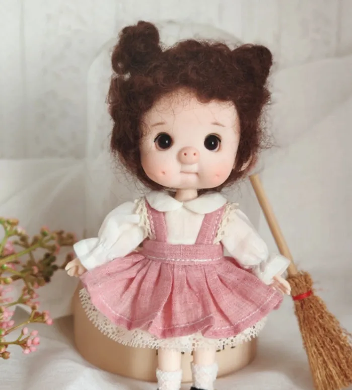 

OB11 doll shoe size Fashion Mori dress with cotton and linen bow tie with straps, two-piece dress suit, Small fresh collection