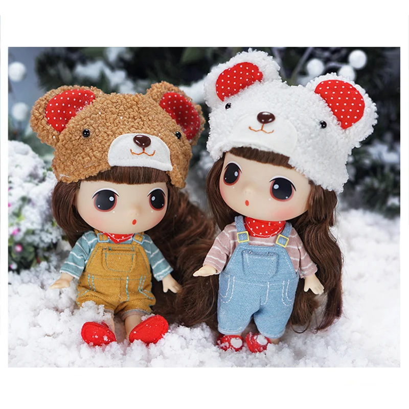 18CM Fashion Super Cute Bear Suit Doll Pink Princess Dolls Vinyl Toy Figures Model Children's Gift For Girls C1648