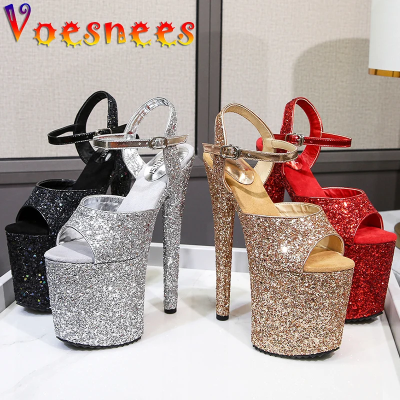 Sexy Nightclub Summer Ladies Shoes Walk Show Sandals Platform 20CM Thin High Heels Korean Style Bling Diamonds Party Women Shoes