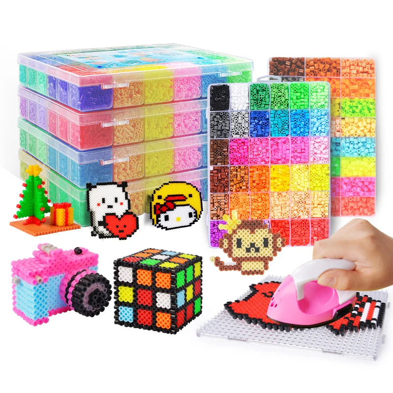 Hama beads-Cuentas de hierro para hacer manualidades, juguetes educativos de 5mm, 24/48/36 cajas de embalaje