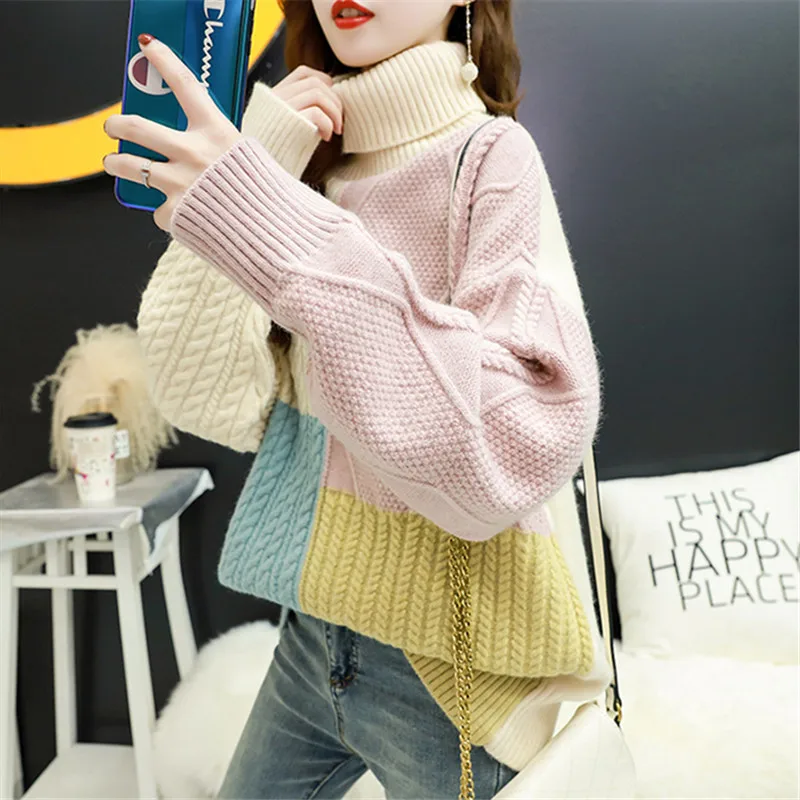 Koreanische Winter Rollkragen Stricken Pullover Frauen 3 Farbe Pullover Damen Jumper Lose Dicke Warme Hohe Kragen Gestrickte Pullover Weibliche