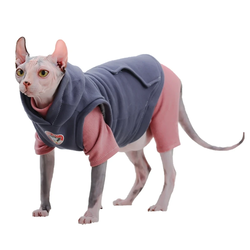 Ubrania dla kota zimowa ciepła bawełna Sphynx bluzy z kapturem dla kotów bluza polarowa kamizelka dla kotów sfinks Kitten piżamy ubrania artykuły