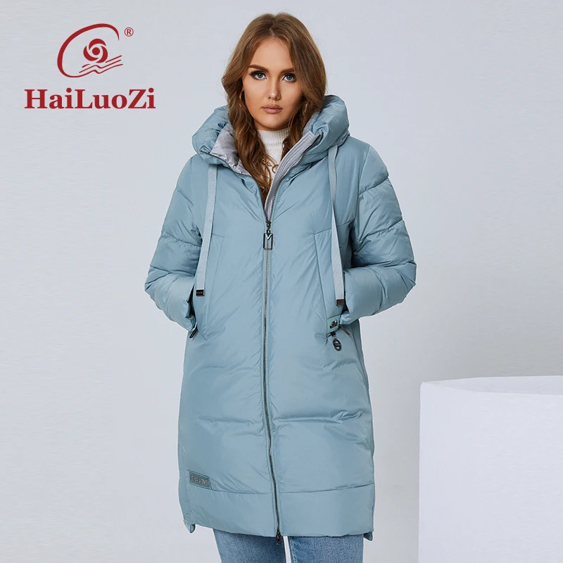 HaiLuoZi 2022 Women\'s Winter Jacket Mid-long L-6XL Thick Women Coat Fashion Hood Windproof Elegant Female Zipper Parkas 6017