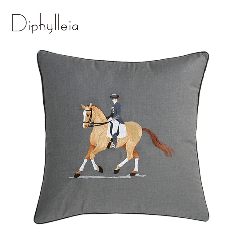 Diphylleia Equestrian Cushion Cover Mediaeval Vintage Style Horse And Woman Embroidered Luxury Throw Pillow Case For Club Hotel