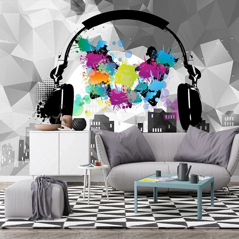 

Custom 3D Photo Wallpaper For Headset Music Fashion Graffiti Art Poster Wall Painting Living Room Background Papel Pintado Pared