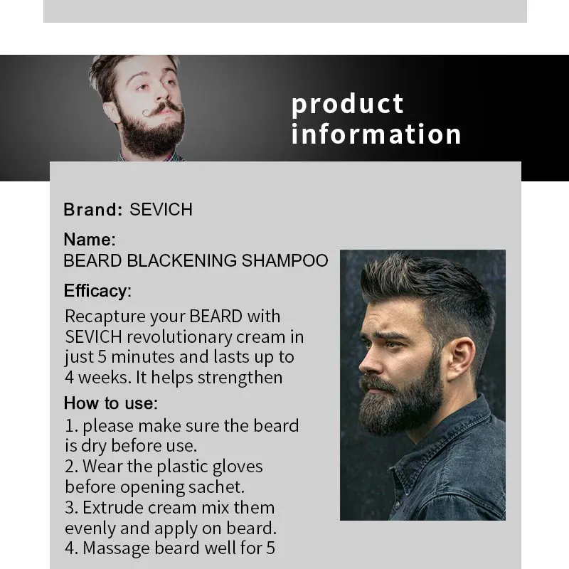 Sevich 15ml Beard Blackening Shampoo Only 5mins Fast Dye Beard Into Black Long Lasting 4 Weeks Coloring Nourishing Beard Product