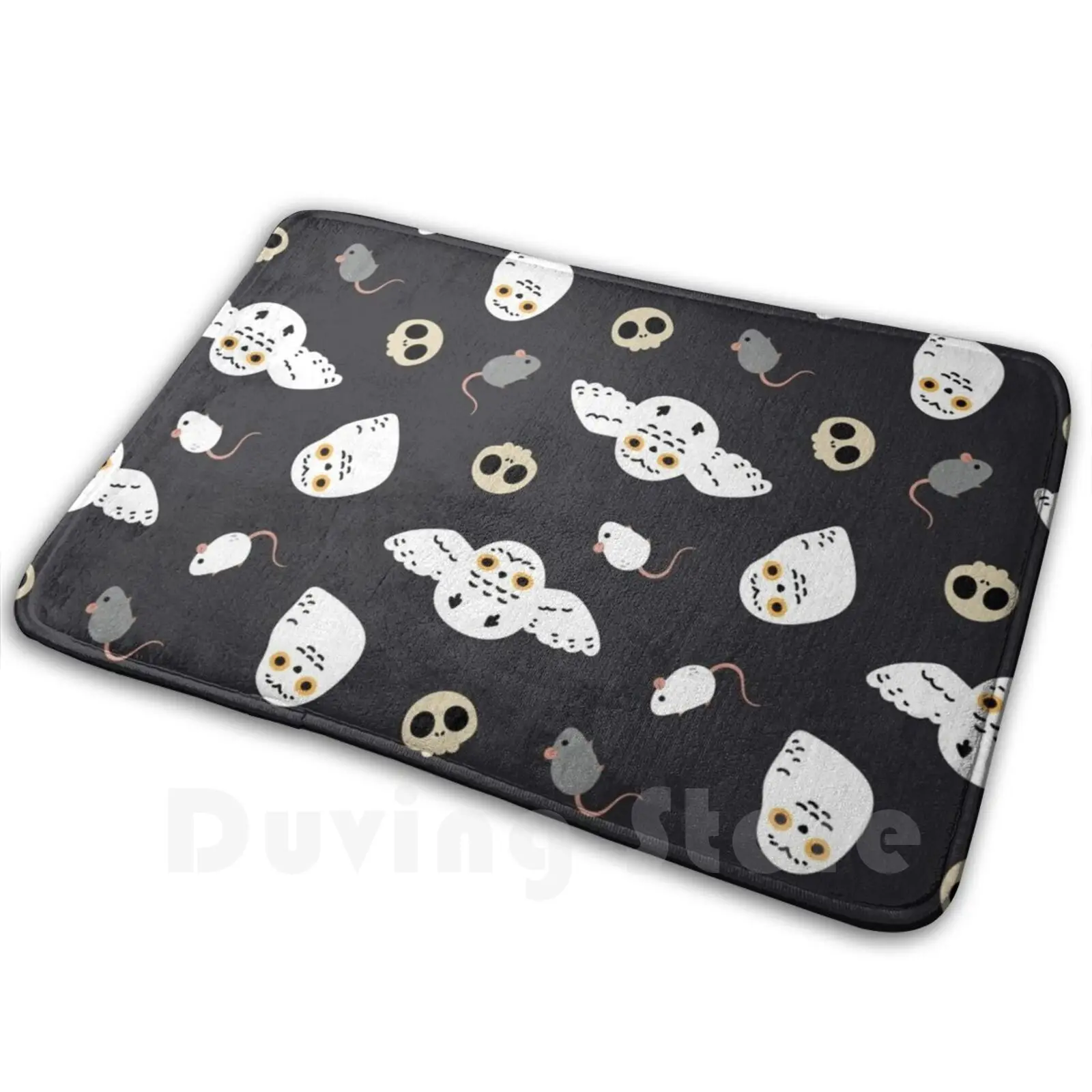 Alfombra con diseño de búho nevado para Halloween, alfombra antideslizante, alfombrillas para dormitorio, patrón de Halloween, búho nevado, calavera, ratas, ratón, Albino