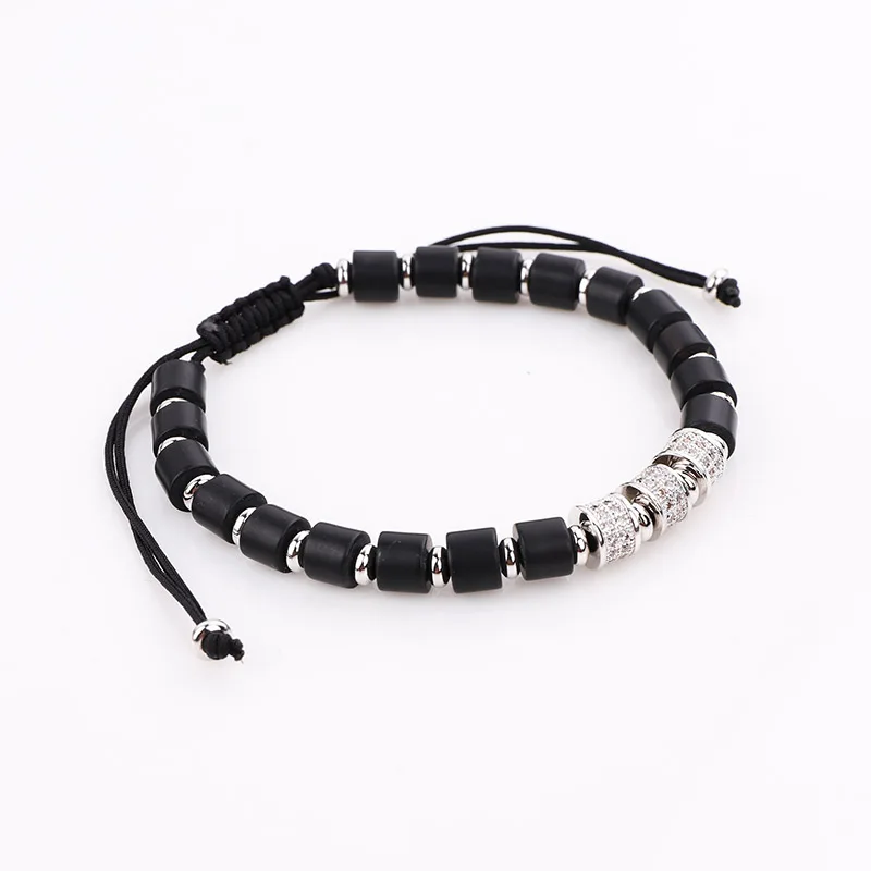 Men Women Jewelry Brass CZ Charms Natural Stone Onyx Beads Bracelet