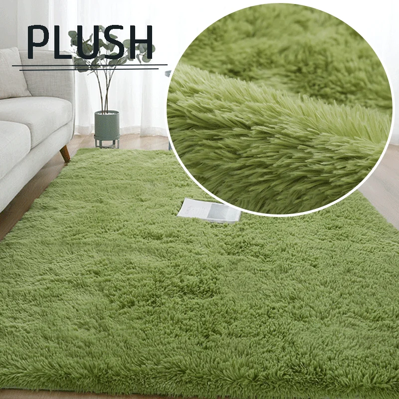 Green Carpet for Living Room Plush Rug Bedroom Floor Fluffy Mats Anti-slip Home Decor Rugs Soft Velvet Carpets Kids Room Blanket