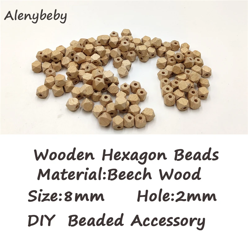 

Natural Unfinished Beech Wood Hexagon Beads teether 8mm Loose Balls Spacer Wooden Beads for Jewelry Making DIY Crafts Ornaments