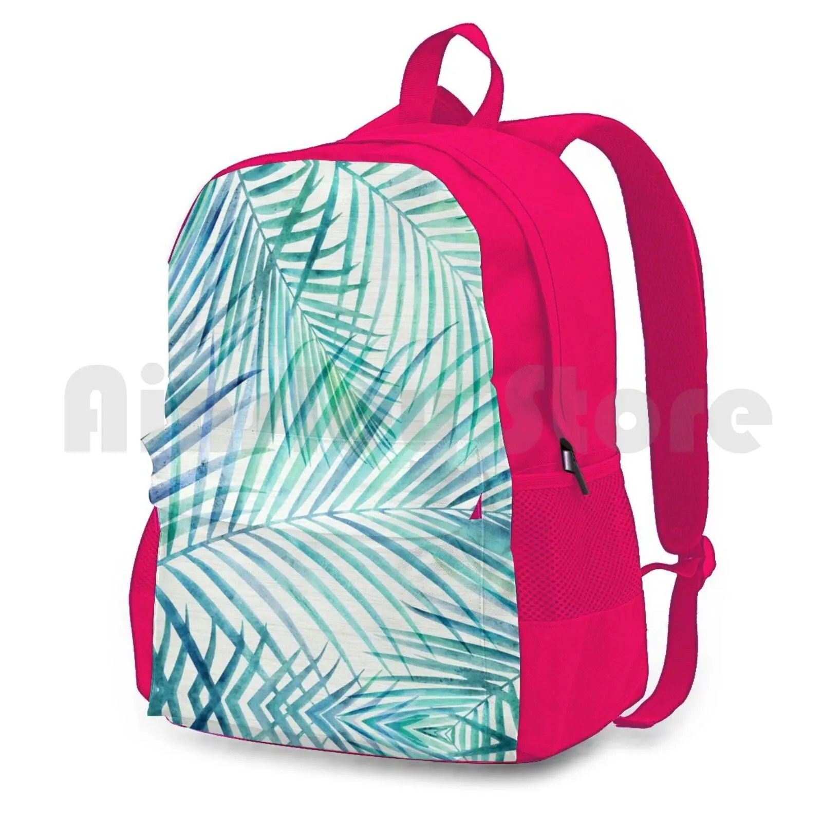 Mochila de senderismo al aire libre con estampado de palmeras tropicales, bolsa deportiva de escalada, verde azulado, azul, palmera Tropical de verano