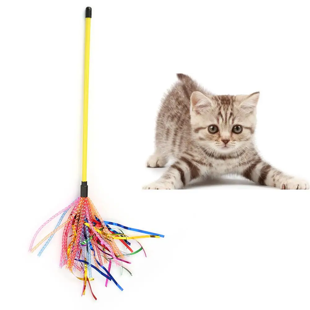 HOT SALES! Colorful Rattle Ribbon Teaser Rod Wand Stick Pet Cat Kitten Bite Chew Chaseed Toy  Wholesale Dropshipping New Arrival