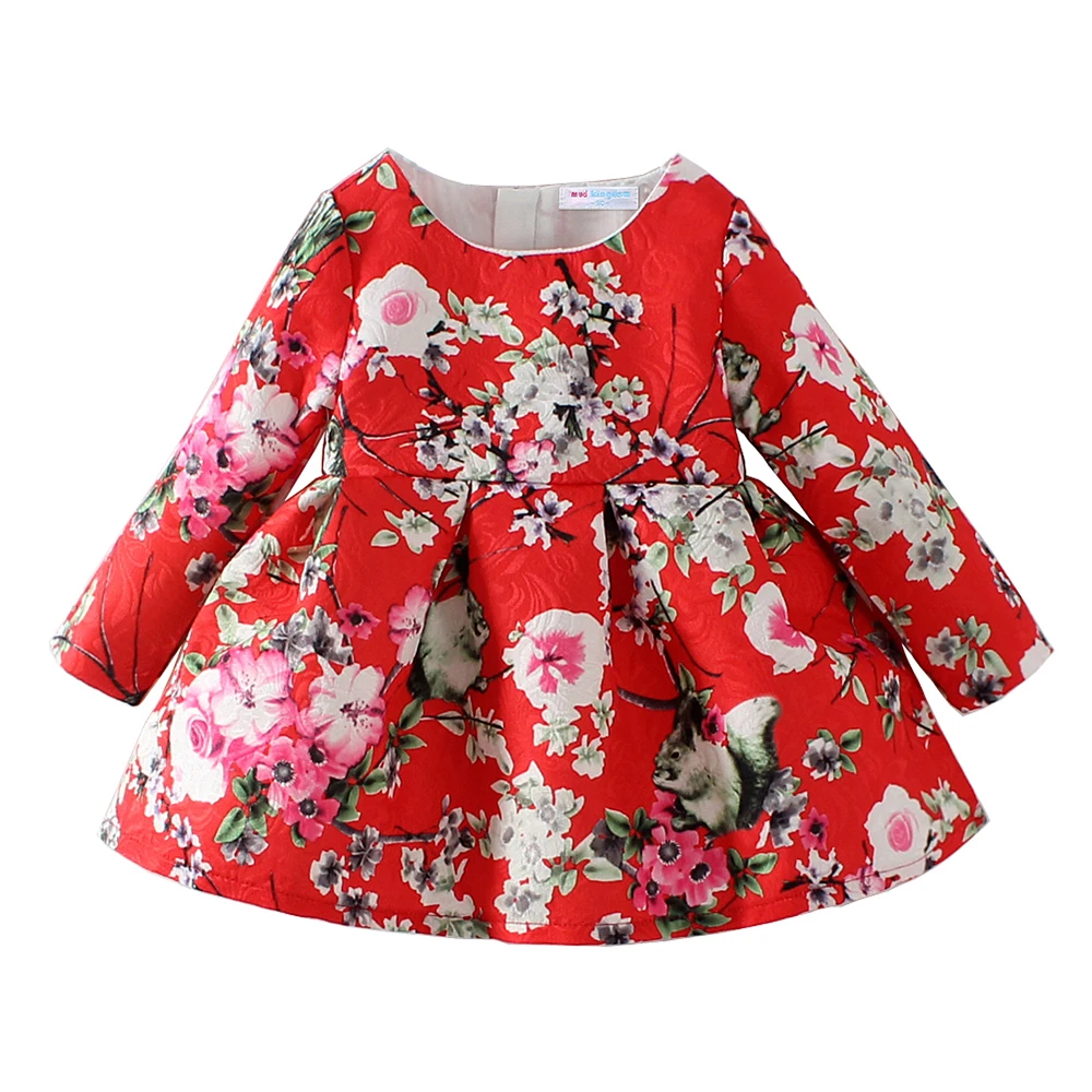 Mudkingdom Boutique Girls Dresses Cute Blossom Prints Long Sleeve Dress Girl Clothes Floral Animal Kids Clothing Spring Autumn