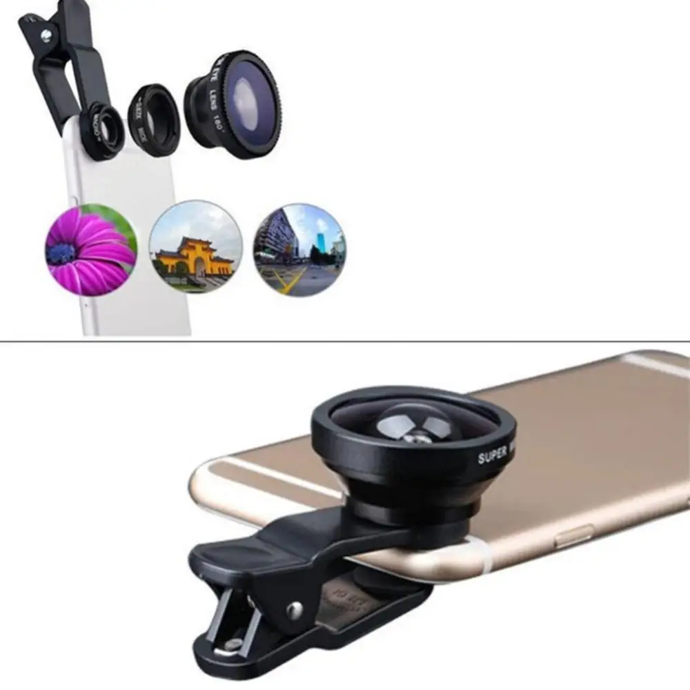 3 in 1 Mobile Phone Fish Eye Super Wide Angle Macro Camera Lens Kit with Clip