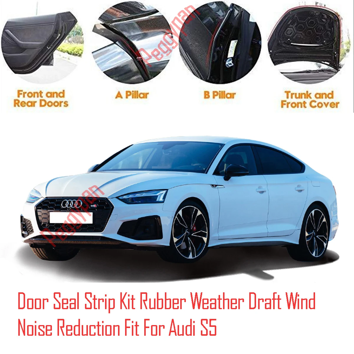 Door Seal Strip Kit Self Adhesive Window Engine Cover Soundproof Rubber Weather Draft Wind Noise Reduction Fit For Audi S5