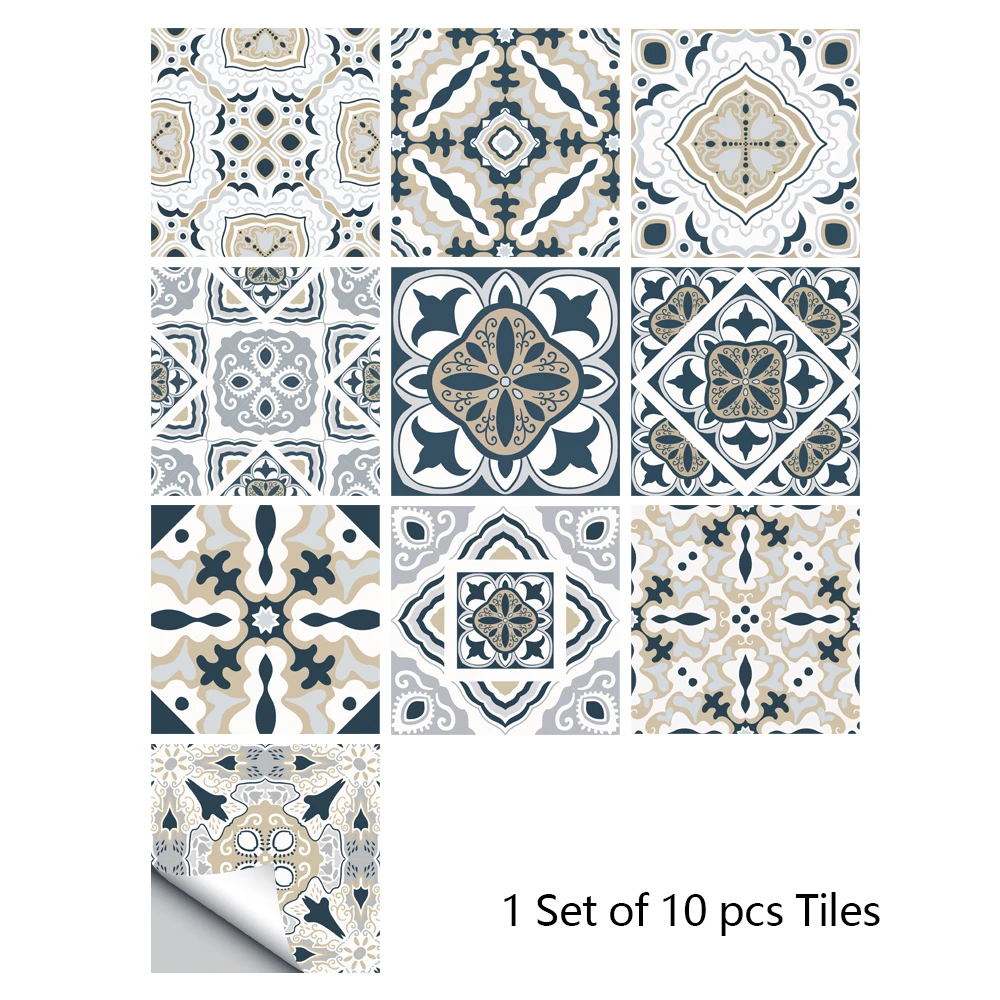 10/15/20cm Mandala Style Matte Surface Tile Sticker Peel & Stick Decoration Film For Tiles /Ground in Kitchen Wardrobe Wallpaper
