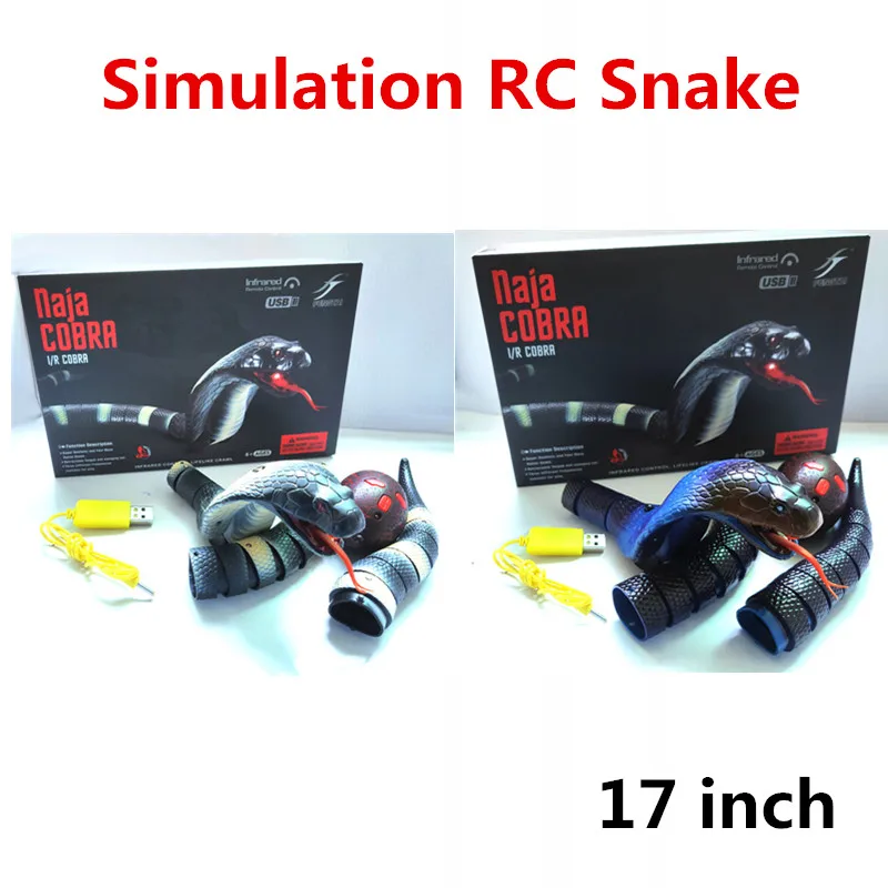 Simulation RC Snake  New Strange Toy  Rechargeable Simulation Remote Control Cobra  Terrifying Mischief 17 inch